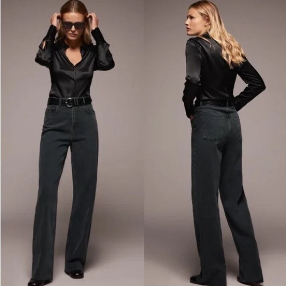 Zara The 90s High Rise Straight Leg Jeans In Sonora Washed Black Denim Womens 6